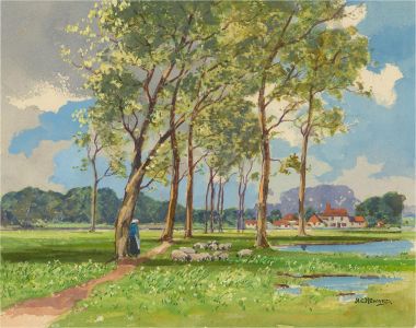 H. C. Hedward - Early 20th Century Watercolour, The Little Flock In Springtime