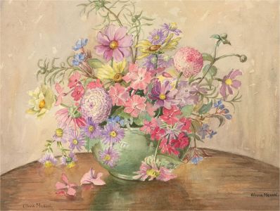 Olivia Mason - 1944 Watercolour, Overflowing Vase Of Flowers