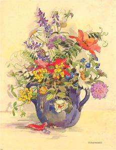 G. Thomasset - 1944 Watercolour, Vibrant Flowers