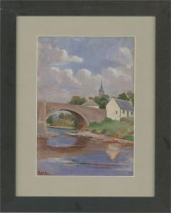 R.W.B. - Mid 20th Century Oil, Village Scene with Arch Bridge