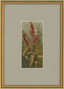 Early 20th Century Watercolour - Tall Red Flowers