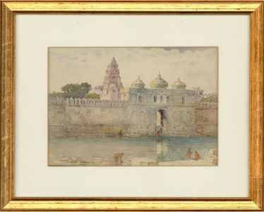 E. G - Early 20th Century Watercolour, Indonesian Temple By The River