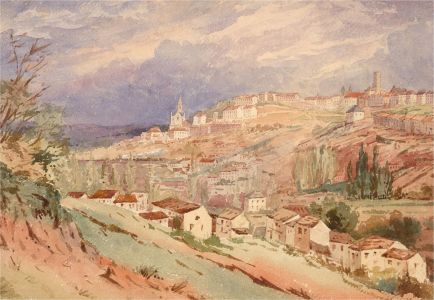 Late 19th Century Watercolour - Italian Hillside Town