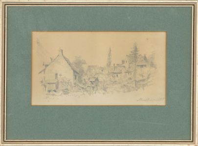 circa 1880 Graphite Drawing - Cottage Study