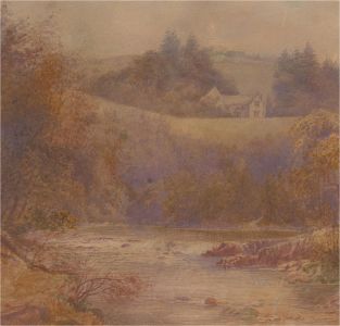 Late 19th Century Watercolour - Autumn Landscape with House