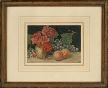 Early 20th Century Watercolour - Late Summer Flowers And Fruit