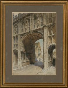 Mid 20th Century Watercolour - Wells Cathedral, Archway To Vicar's The Close