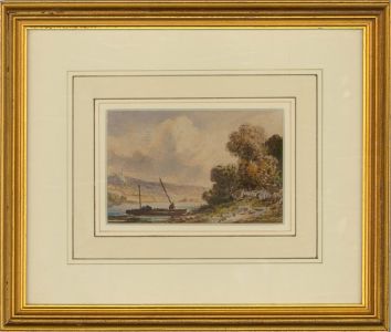 Early 20th Century Watercolour - Lake Scene with Boat