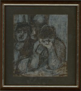 J. Wortley - Signed & Framed 1972 Pastel, Three in the Bar