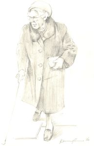 John Cherrington (1931-2015) - 1986 Graphite Drawing, Lady with Walking Cane II