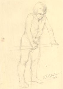 1980 Graphite Drawing - Leaning Male Nude
