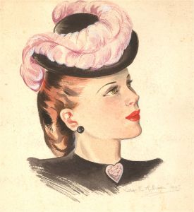 Violet Birch - 1943 Watercolour, Lady with a Hat