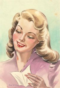 Violet Birch - Mid 20th Century Watercolour, Woman with Red Lips