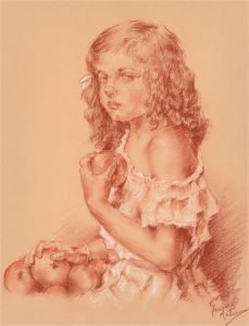 Franco Matania (1922-2006) - 20th Century Chalk Drawing, Girl with Apples