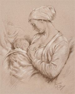 Franco Matania (1922-2006)-Signed Mid 20th Century Chalk Drawing, Nursing Child