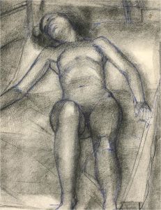 Peter Collins ARCA - Contemporary Charcoal Drawing, Reclining Nude
