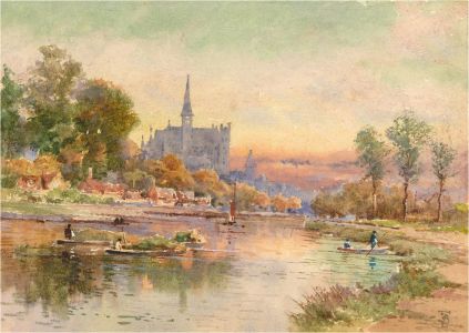 F.B - Early 20th Century Watercolour, River Landscape with Castle