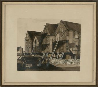 Framed Mid 20th Century Watercolour - Beachside Houses