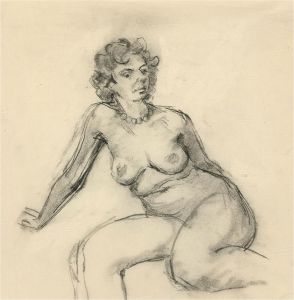 Peter Collins ARCA - Contemporary Charcoal Drawing, Seated Nude XIX