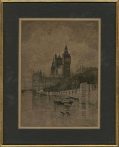 Framed Early 20th Century Etching - Big Ben