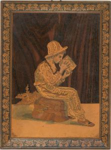 Mid 20th Century Wood Engraving - Drinking Boy