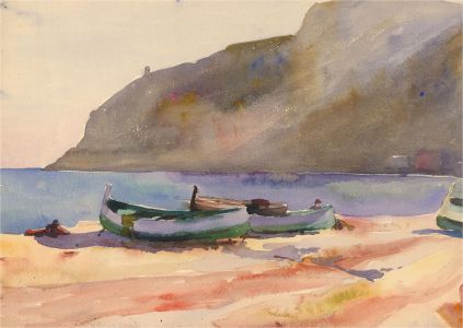Lily Florence Waring (1877-1966) - Watercolour, Boats Beached at Noli