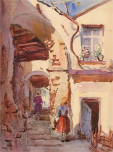 Lily Florence Waring (1877-1966) - Watercolour, Italian Street Scene