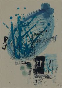 Max Rummel  - 1974 Mixed Media, Aqua Abstract