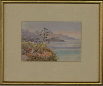 Framed 1890 Watercolour - Monaco Sunset