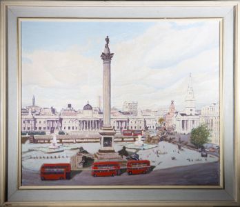 John W. Moore - Signed & Framed Mid 20th Century Oil, Trafalgar Square