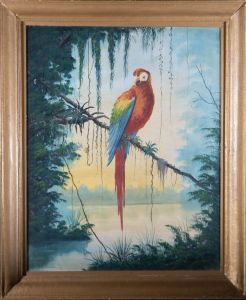 R. Restivo - Signed & Framed Mid 20th Century Oil, Parrot in Paradise