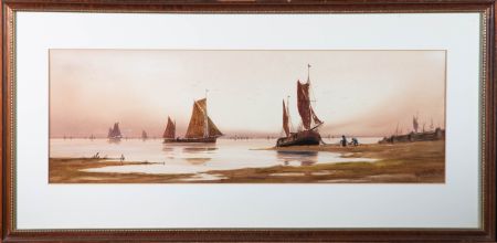 Fred Stafford (fl.1890-1910) - 1910 Watercolour, Boats At Low Tide