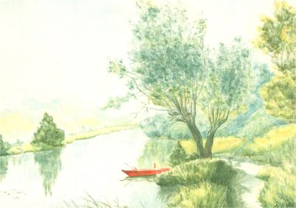 R.A.N - 1980 Watercolour, Riverside Mooring