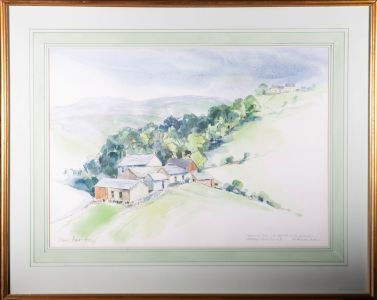 Zillah Pettit - 1982 Watercolour, Farm with Cheviots in the Distance