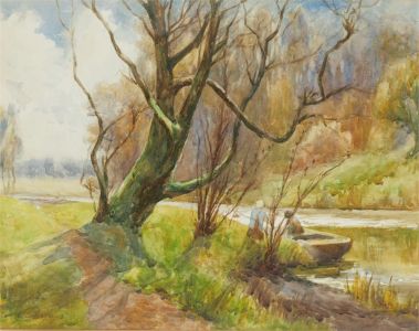 T. Smith - Signed & Framed 1915 Watercolour, On the Riverbank
