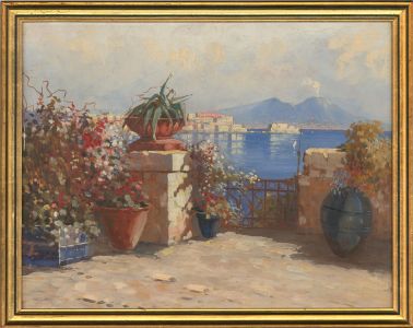 Early 20th Century Oil - View Of Vesuvius from The Bay Of Naples