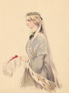Early 19th Century Watercolour - Lady With Ermine Throw