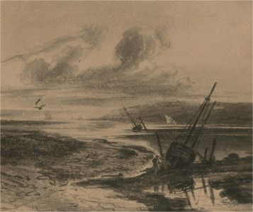 Mid 19th Century Watercolour - Boats at Low Tide