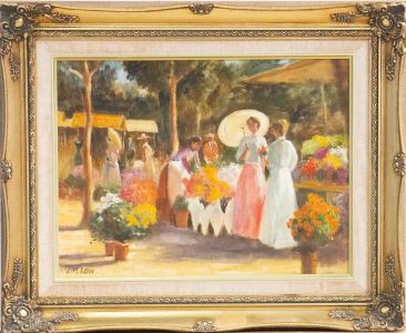 Robert F. Calrow (1916-2012) - Contemporary Oil, Flower Market