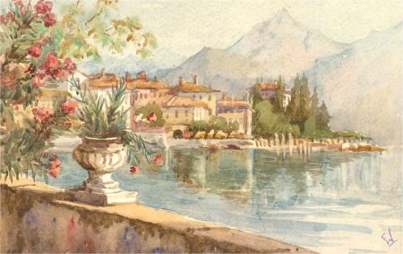 F.W - Signed 1930 Watercolour, Menaggio, Italy
