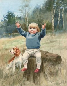 Gladys Mason - Contemporary Watercolour, Young Boy And Dog