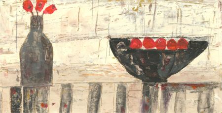 Newlyn School - Contemporary Oil, Poppies & Cherries