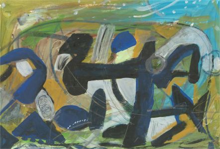 Newlyn School - Contemporary Acrylic, Abstract Study in Blue & Green