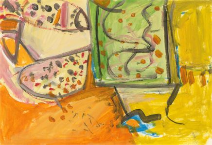 Newlyn School - Contemporary Gouache, Abstract Orange Interior