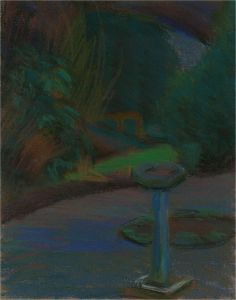 Joyce Moore - Contemporary Pastel, Birdbath at Night