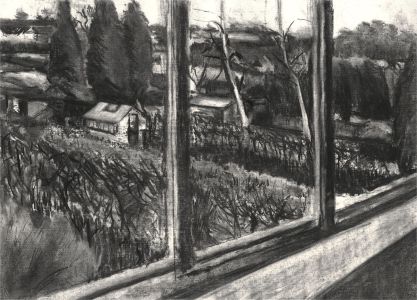 Joyce Moore - 1989 Charcoal Drawing, Out the window