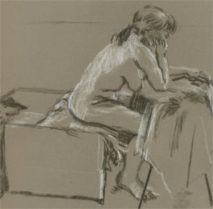 Simon Cesarani - Mid 20th Century Charcoal Drawing, Nude in Thought