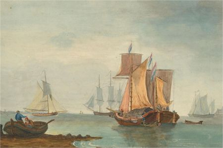 Fine 1814 Watercolour - French Ships at Sea