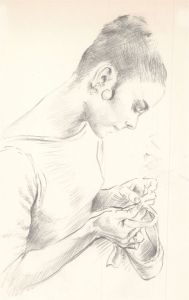 Franco Matania (1922-2006) - Graphite Drawing, Sewing Her Pointe Shoes
