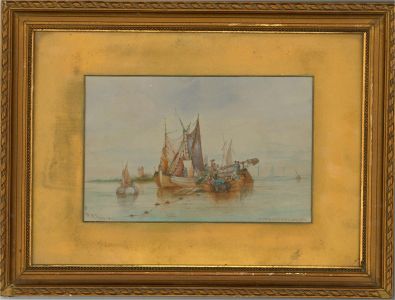 W. W. Dykes - 1902 Watercolour, Dutch Market Boats On The Dort